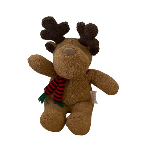 Vtg Russ Berrie Reindeer Plush Christmas Toy w Scarf Terry Cloth  Bean Bottom - Picture 1 of 9